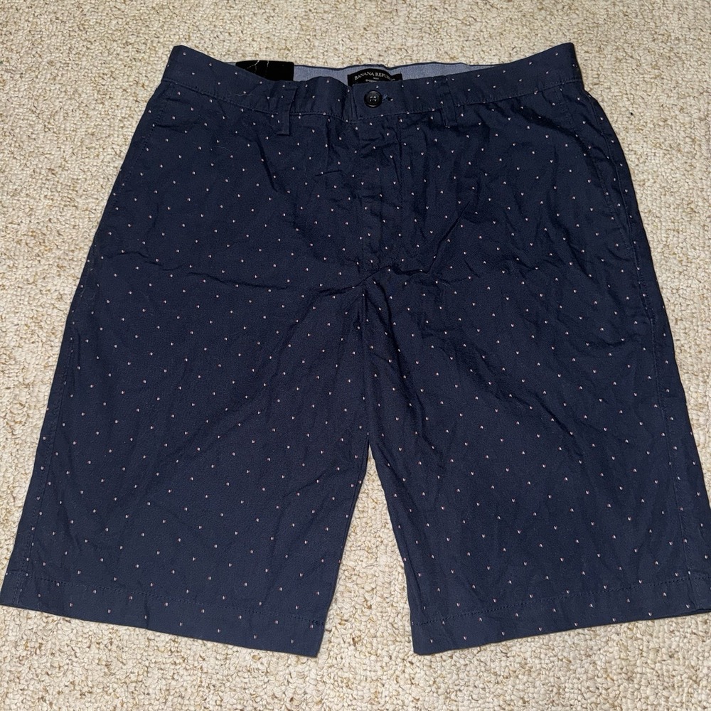 Banana Republic Emerson Shorts Mens 32 Navy Dot Print‎ Chino Casual Preppy NWT